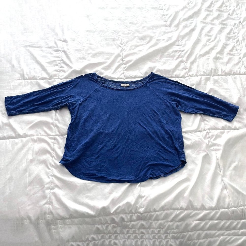 Aerie Blue Three Quarter Length Top with Lace Back